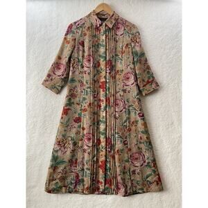 VTG Keith London Floral Lined Shirt Dress Small Garden Boho Cottage Lagenlook